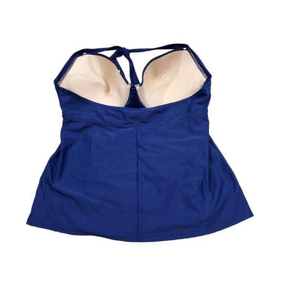 Tropical Escape Halter Tankini Swim Top Retro Push Up Bra Blue Polka Dot Size 14 - Picture 2 of 6